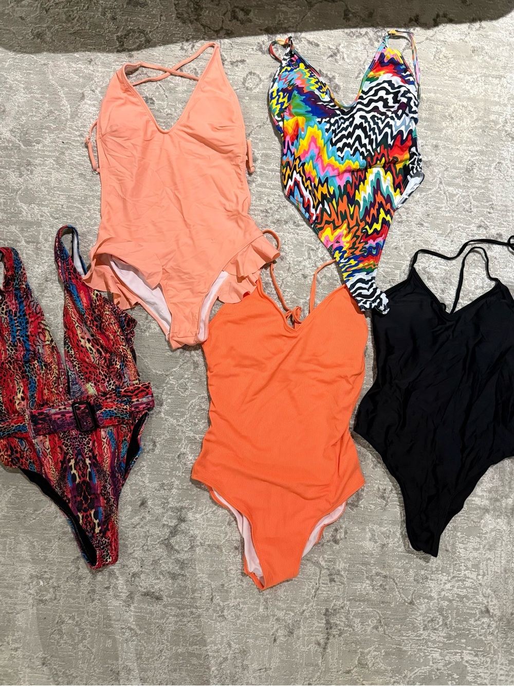 5 One-Piece Swimsuit - Peach/Orange/Black/Multicolor 4 Medium 1 Small